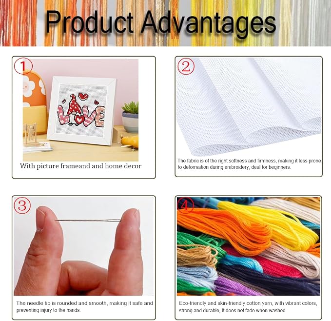 Tiwabb Gnome Cross Stitch Kits for Adults, Love Stamped Cross Stitch Embroidery - Image 4