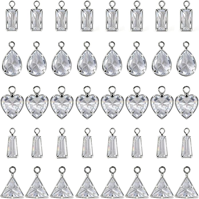 stino Tiny Crystal Clear Cubic Zirconia Charms Set, 40 Pieces | Mixed Shapes by stino