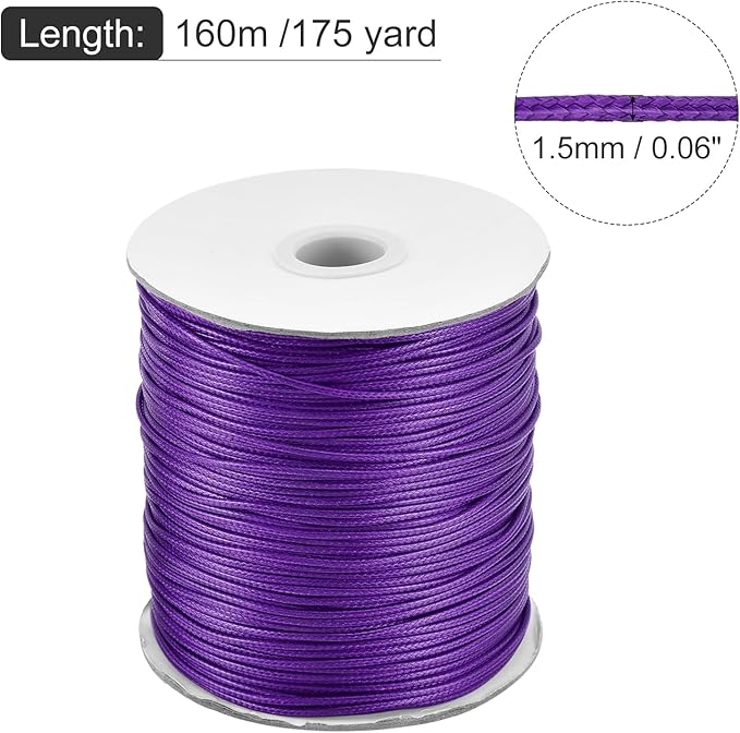 MECCANIXITY Waxed Cord 1.5mm Waxed Polyester Cord 175 Yard Wax String for Bracelet Making,Necklaces, Beading,Jewelry Making and DIY Crafts(Dark Purple)