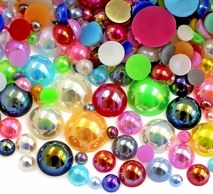 2000PCS AB Color Imitation Half Round Pearls Bead Loose Beads Gems, Mixed Sizes by UYTRDVG
