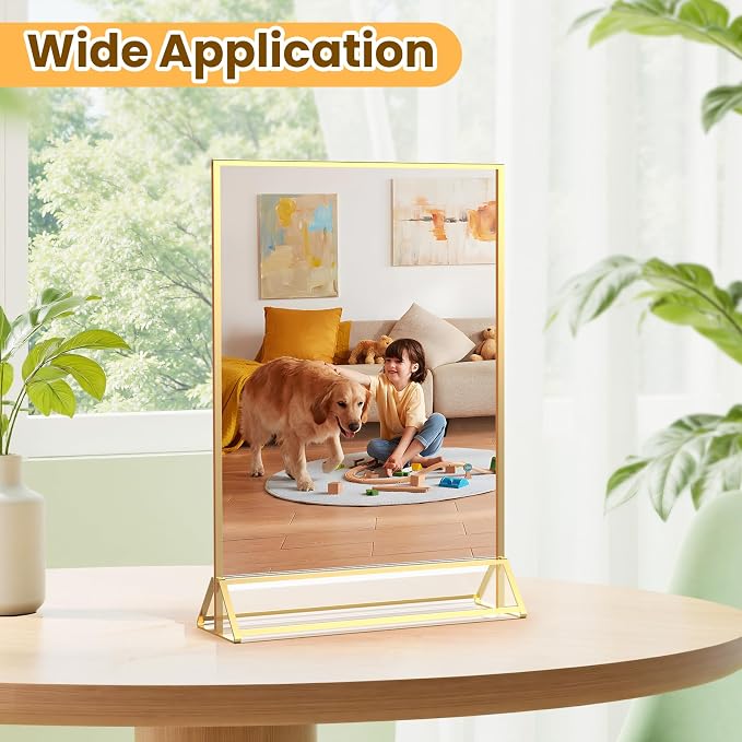 Acrylic Sign Holder 5X7 Gold Frames Double-sided Picture Frames Display Stand - Image 5