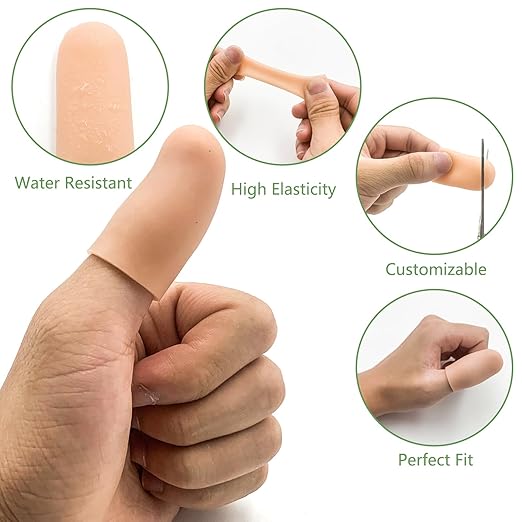 Gel Finger Cots for Thumbs, 10 Pcs Silicone Finger Caps, Rubber Finger Protector Covers for Trigger, Arthritis, Cracking, Peeling, Hangnail, Callus and Pain Relief, (Nude, Medium)