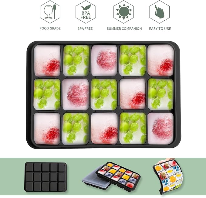 Tvmania Ice Cube Trays Set of 2, 15-Cube Silicone Molds - Image 4