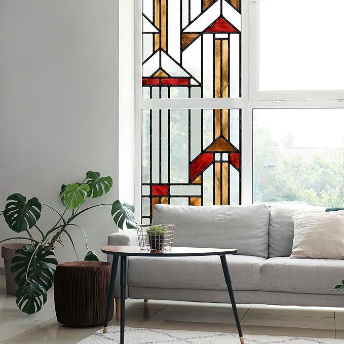 Original Hand Drawn Stained Glass Window Film Amber Geometry Patterns Inspired by ChicSkin