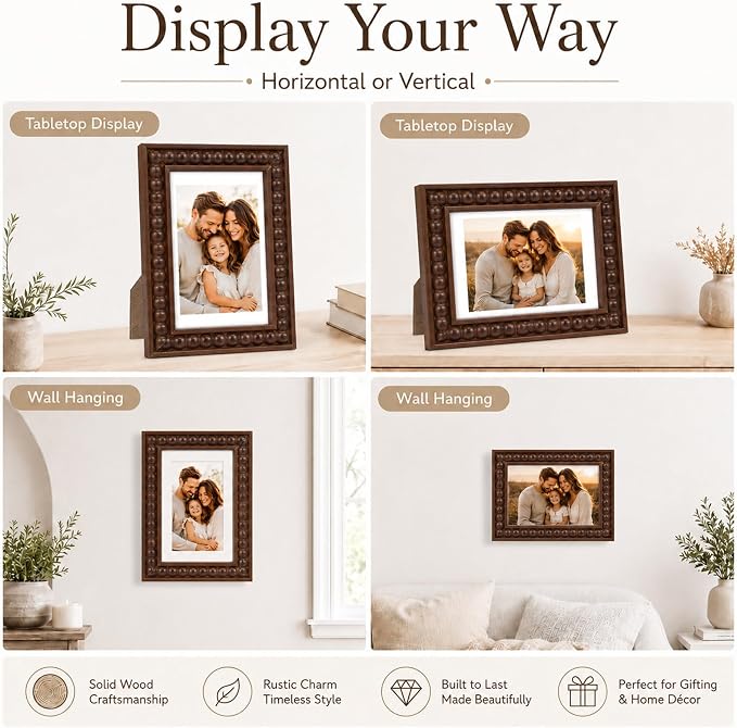 Solid Wood 5x7 Picture Frame Beaded Frame - Image 6