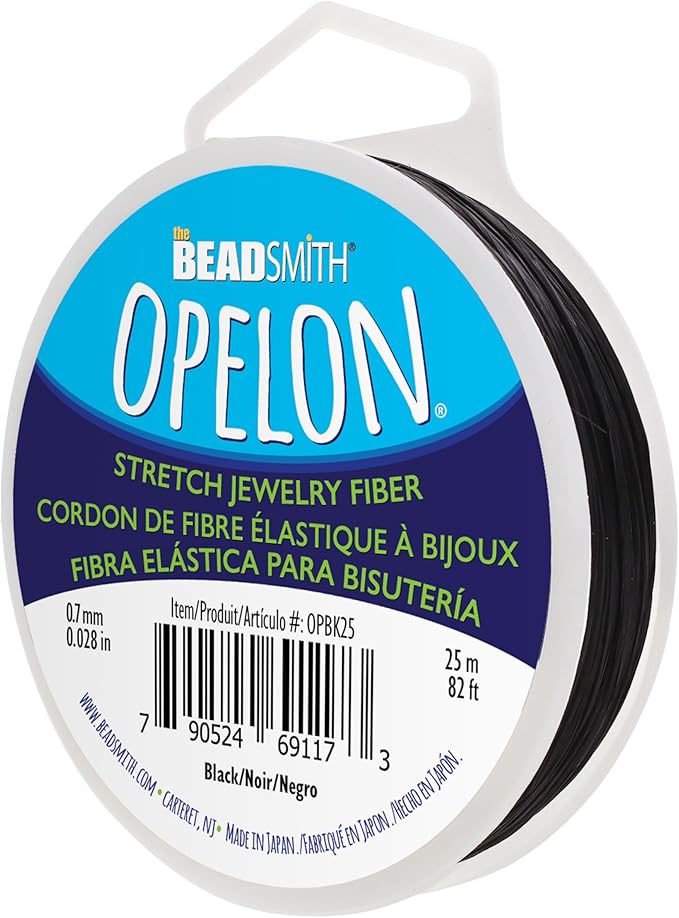 The Beadsmith Opelon Stretch Cord – Elastic Beading Fiber, Black, 0.7 mm Diameter, 25 Meters (82 ft) Spool