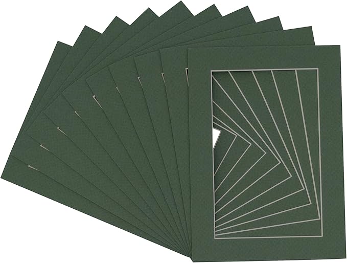 11x14 Mat for 8.5x11 Photo - Precut Hunter Green Picture Matboard for Frames 11 x 14 Inches - Bevel Cut to Display Art 8.5 x 11 Inches - Acid Free Pack of 25 MATS with Backing Boards & Clear Bags