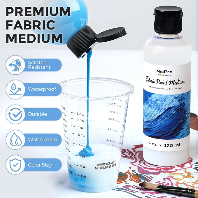 Nicpro Professional Effects Fabric Medium, 4oz Bottle Fabric Painting Acrylic - Image 2