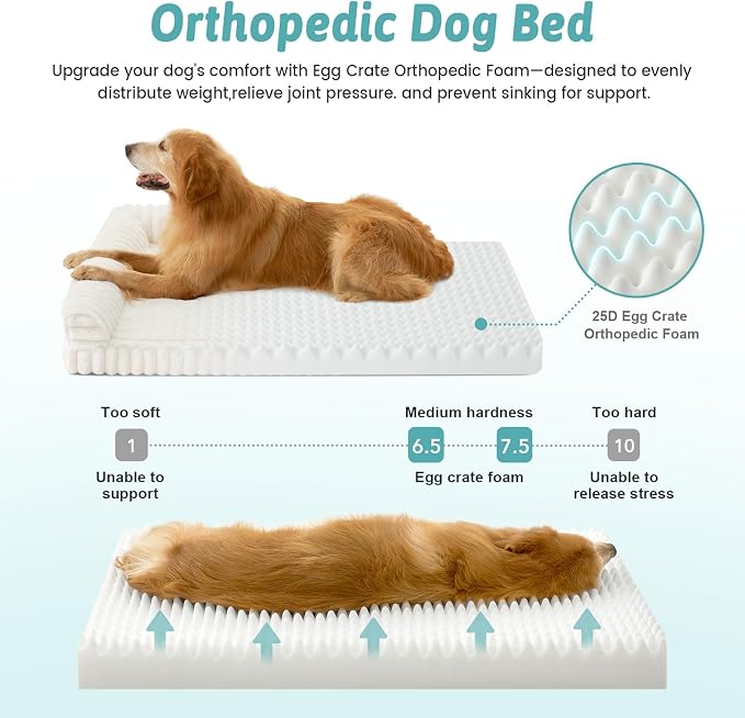 Cute Dog Bed for Large Dogs, Faux Rabbit Fur Orthopedic Foam Dog Bed - Image 4