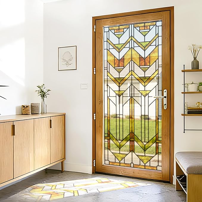 Faux Stained Glass Effect Transparent Window Film, Decorative Window Cling by Flortlias