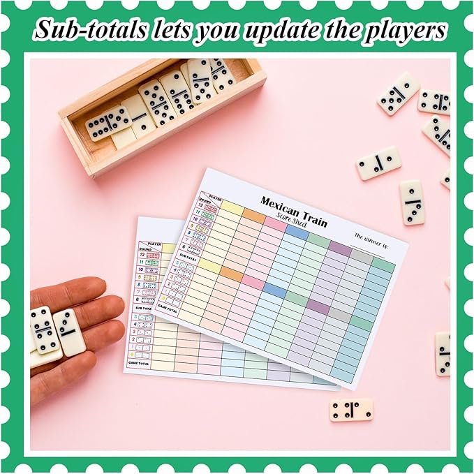 1 Pack 60 Sheets Mexican Train Score Pads Colorful Chicken Foot Dominoes Game Scorepad Adult Mexican Train Score Sheet Scoreboard Paper Record Clearly for Family Game (6.7 x 5 Inches)