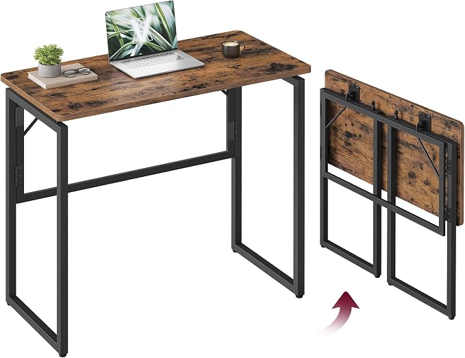 VASAGLE Folding Desk, Foldable Computer Desk, One-Piece Desktop, Rounded Edges by Unknown