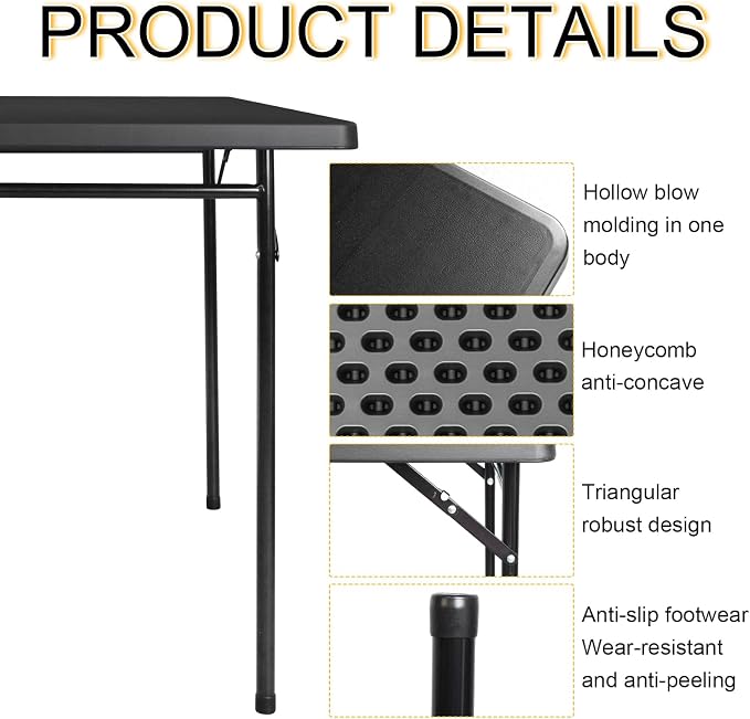 3ft Rectangular Folding Table, All-Occasion Plastic Event Table - Image 4