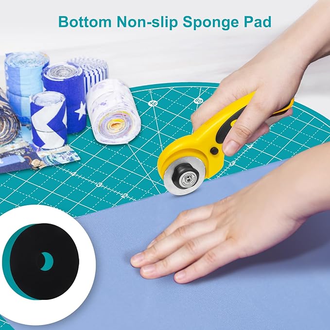 Headley Tools 13"x13" Round Rotating Cutting Mat, Self Healing Mat with 360-Degree Rotation & Anti-Slip Base, Sewing Board Cutting Mat Perfect for Fabric Quilting Leather Hobby Project, Turquoise
