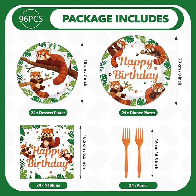 96Pcs Red Panda Birthday Party Decorations - Image 2