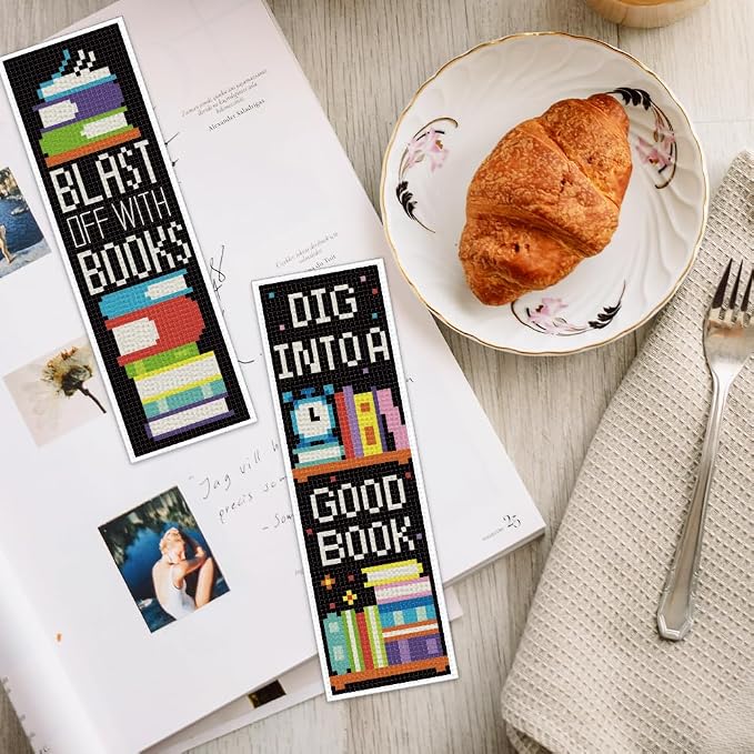 INFUNLY 6PCS Book Theme Cross Stitch Bookmark Kits 8''x2.4'' Study Bookmark - Image 7