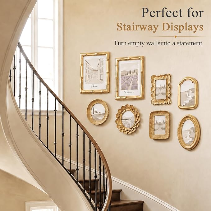 8 Pcs Gold Picture Frames Set for Gallery Wall, 5x7 & 4x6, Modern Ornate - Image 6