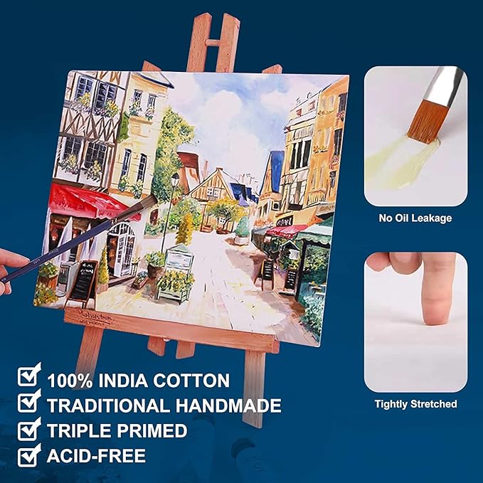 Gallery Wrapped Stretched Canvases for Painting 10x20 Inch 3-Pack, 16 oz Triple Primed Acid-Free 100% Cotton Blank Canvas, Rectangular Spline Canvas for Oil Paint Acrylics Pouring & Wet Art Media