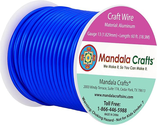 Mandala Crafts 13 Gauge Anodized Aluminum Craft Wire for Jewelry Making - 60 FT Colored Flexible True Blue Wire - Bendable for Bonsai Armature Crafting Sculpting