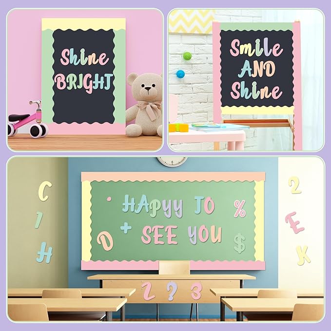 221 Pcs Bulletin Board Letters Round Alphabet Number Punctuation Symbol Combo Letter Cutouts Classroom Decoration for School Classroom Chalkboard Poster Board(Macaron Italic)