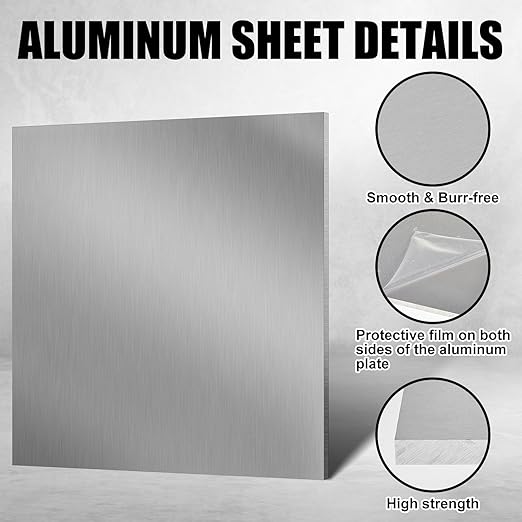 2 Pcs 6061 Aluminum Sheet Metal with Protective Film 12 x 12 x 3/8 Inches Flat Plain Plate Heavy Duty Metal Sheets for Crafting Aluminum Square Panel for Industrial