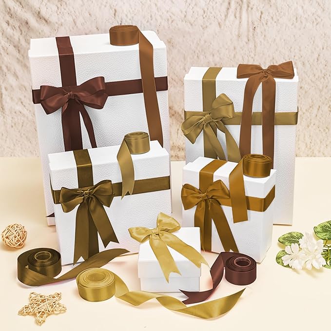 1-1/2 Inch Brown Satin Ribbons for Crafts, 6 Rolls Single-Faced Brown Assorted Ribbons for Gift Wrapping Flower Bouquet Wedding Invitations Bridal Shower Hair Bows Garland Party Decor