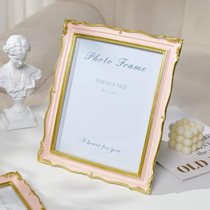 Cuspin 8x10 Vintage Picture Frame Pink and Gold Frames, Elegant Ornate Pink - Image 8