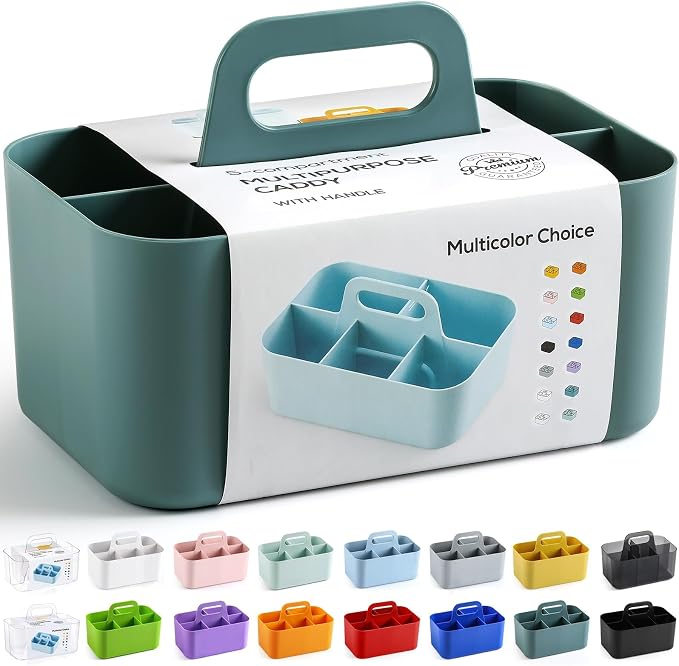 Multiuse Caddy Organizer with Handle, Portable Divided Plastic Tote Bin by AOZITA