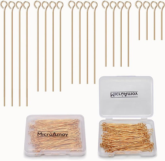 150pcs 18K Gold Filled Eye Pins Non Tarnish Craft Earring Bracelet Jewelry Making Accessories Supplies (30mm (1.18in), Gold-Eye Pin)