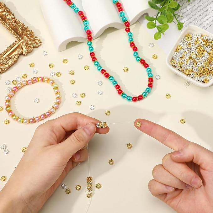 Augshy 700 Pcs Silver and Gold Daisy Flower Spacer Beads - Image 4