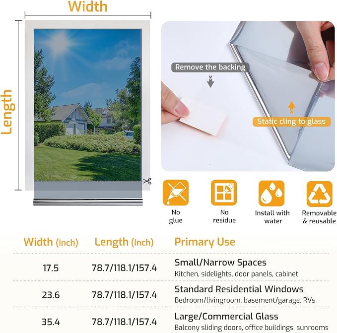 LUTE One Way Window Privacy Film, Window Tint, 23.6" x 157.4" | Sun Blocking UV - Image 7
