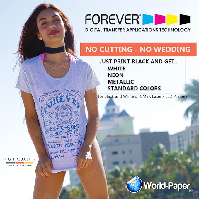 Heat Transfer Vinyl 8.5 x 11 Forever Flex Soft no Cut Laser Heat Transfer Paper 5 Sheets Pack (Black)