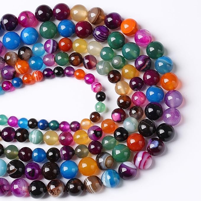 36pcs 10mm Natural Multicolor Stripe Agate Beads for Jewelry Making Natural Stone Energy Healing Beads DIY Bracelet Necklace 15" (10mm, Multicolor Stripe Agate)