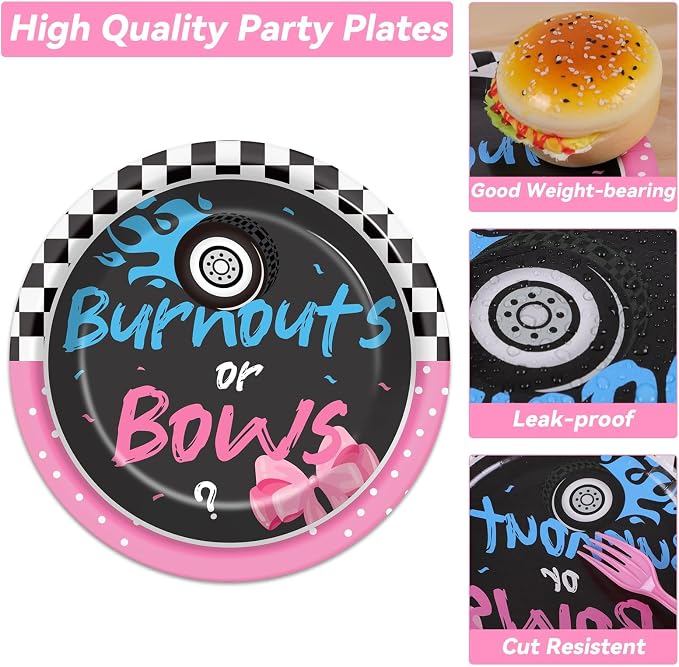 50 Guests Burnouts or Bows Gender Reveal Plates and Napkins Party Supplies Boys - Image 4