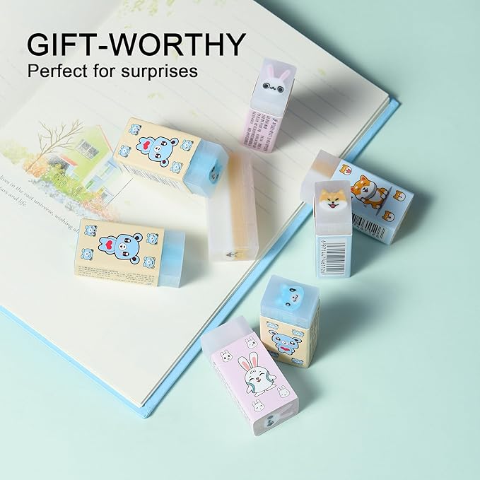 HILAZA 18Pcs Cute Animal Erasers for Kids Bulk, Kawaii Fun Pencil Jelly Erasers for School Classroom Supplies Prize Gifts Party Favors