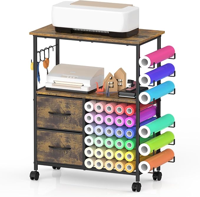 Craft Table Compatible with Cricut Machines Rolling Craft Storage Cart with - Image 9