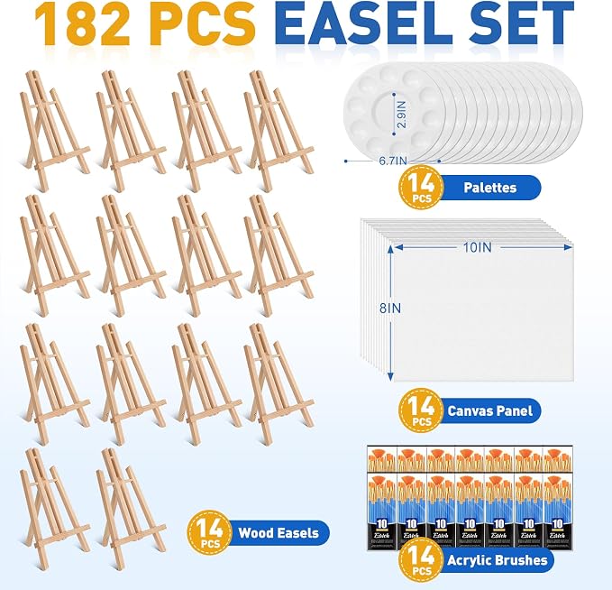 ESRICH 182 Pack Canvas with Easel Set 8 x 10 in Canvas Boards with 11.8 in - Image 6