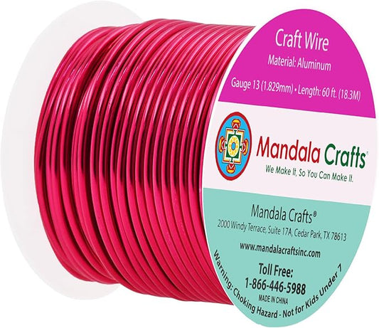 Mandala Crafts 13 Gauge Anodized Aluminum Craft Wire for Jewelry Making - 60 FT Colored Flexible Raspberry Wire - Bendable for Bonsai Armature Crafting Sculpting