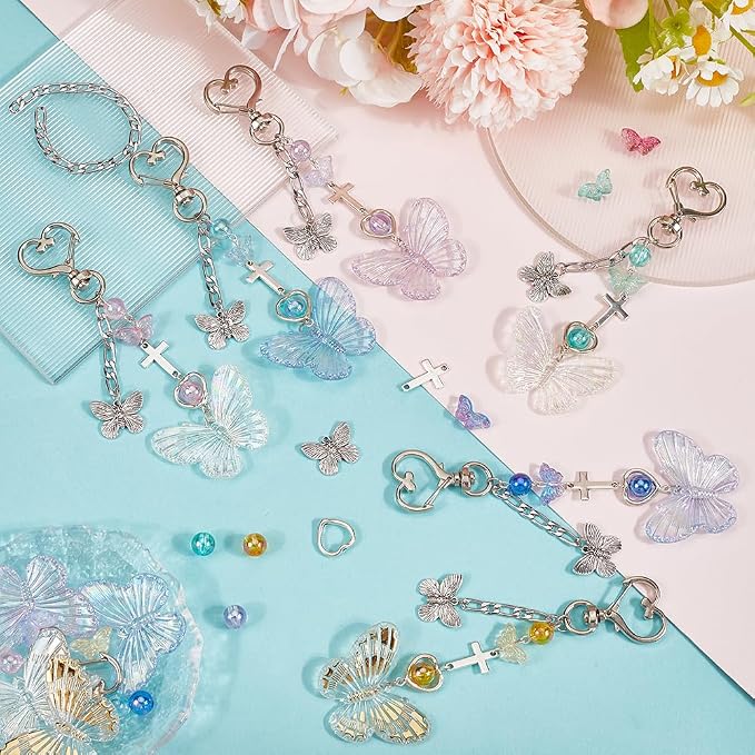 SUNNYCLUE 128Pcs Butterfly Keychain Making Kit Butterflies Beads Colorful - Image 4