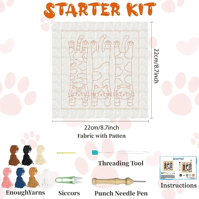 BEUNITONE Lie Flat Cat Punch Needle Kit - Image 2