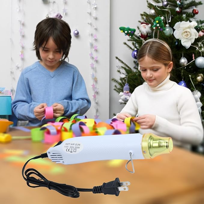 Heat Gun for Crafting, 110V 300W Handed Hot Air Gun, 3.28FT Ultra-Long Cable Portable Heat Gun with Stand and Power Cord for Shrinking Wrapping PVC, DIY Embossing and Drying Paint (White)