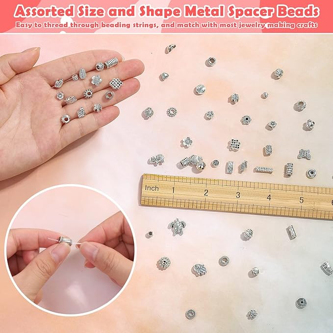 350 Pcs Silver Spacer Beads for Jewelry Making, Mixed Bulk Random Styles Metal - Image 4