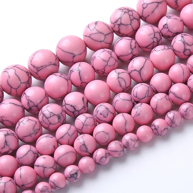36pcs 10mm Pink Turquoise Beads Natural Stone Round Loose Spacer Beads for Jewelry Making DIY Bracelet Necklace 1 Strand 15inch