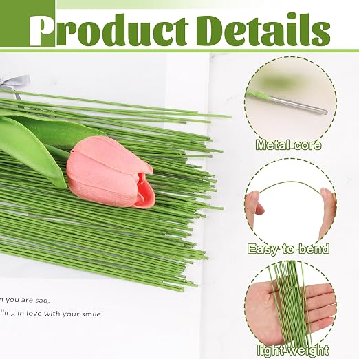 CCINEE 18 Gauge Green Floral Stem Wire, 14 inch - Image 3