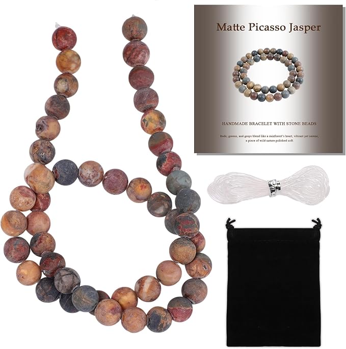 8mm Matte Picasso Jasper Bead, 15-Inch Matte Round Loose Stone Beads by THRELE