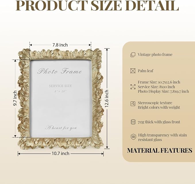 Cuspin 8x10 Picture Frame Vintage Gold Frames, Elegant Photo Frame - Image 5