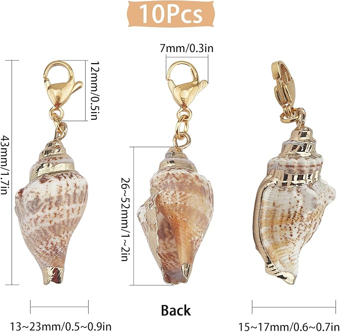 SUNNYCLUE 10Pcs Seashell Charms Oval Ocean Beach Spiral Natural Cowrie Conch - Image 2
