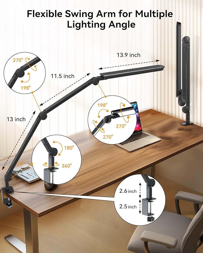 LED Desk Lamp with Clamp, Architect Desk Lamp with Remote, Flexible Swing Arm - Image 4