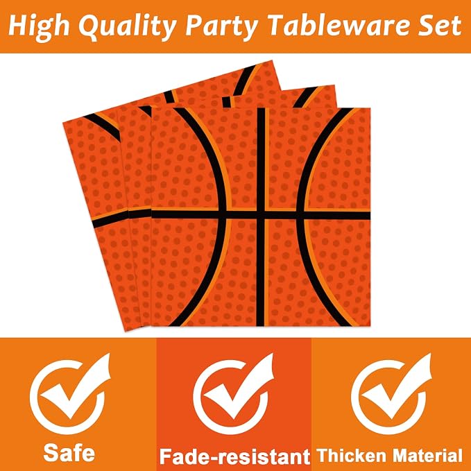 96Pieces Basketball Tableware Set Sport Party Disposable Plates Napkins Fork - Image 3
