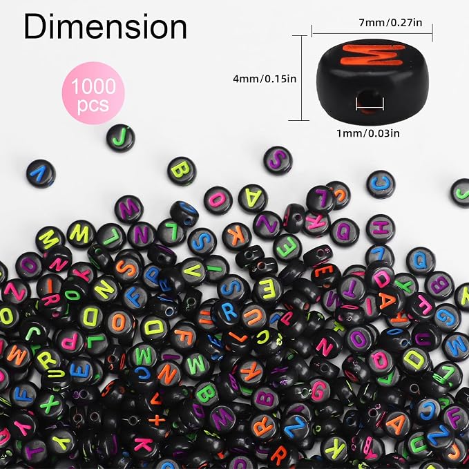 1000PCS Letter Beads for Threading, 4 x 7 MM Acrylic Round Alphabet Beads for - Image 2